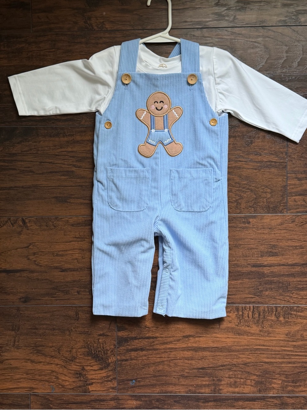 Baby Boys Light Blue Corduroy Overalls with Gingerbread Applique